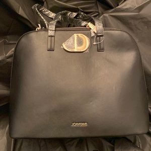 New Joan & David black leather satchel large L